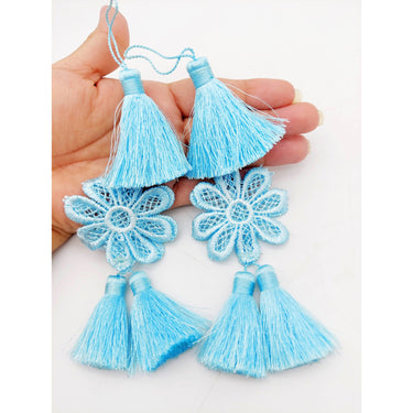 Set of 2 Blue Floral Tassels, Indian Tassels, Boho Chic Tassels